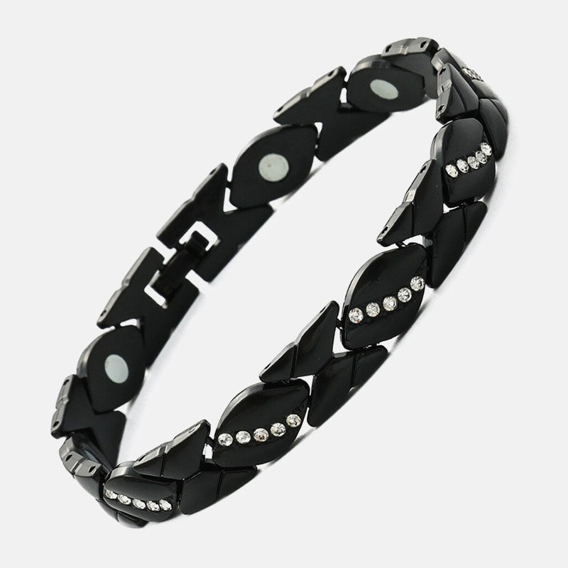 Bladformet magnetisk armbånd med rhinsten