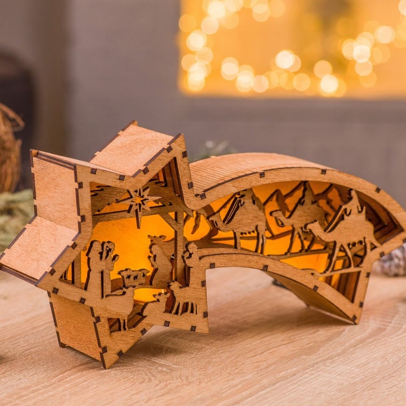 Led puinen joulukoristeet syntymäkuva Star muotoinen pöytävalaisin