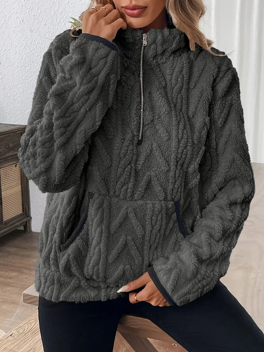 Naisten klassinen fleece-pusero puolikkaalla vetoketjulla
