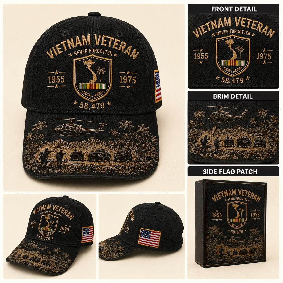 🔥🎖️ Vietnam-veteran Aldrig Glemt 1955–1975 Mindekasket 🇺🇸