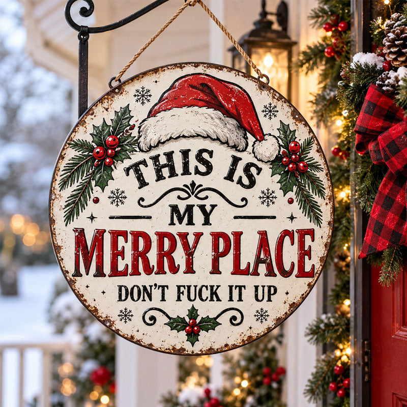🎄 Vintage "This Is My Merry Place" Runt Juleoppæng
