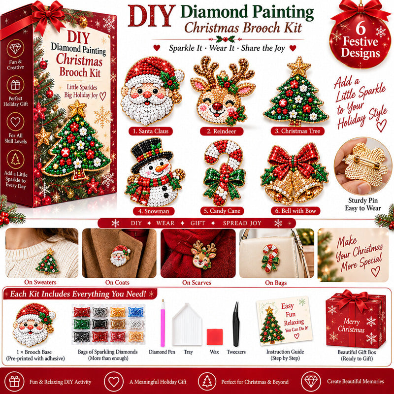 DIY jule-diamantbrochesæt med 6 designs 💎🎄