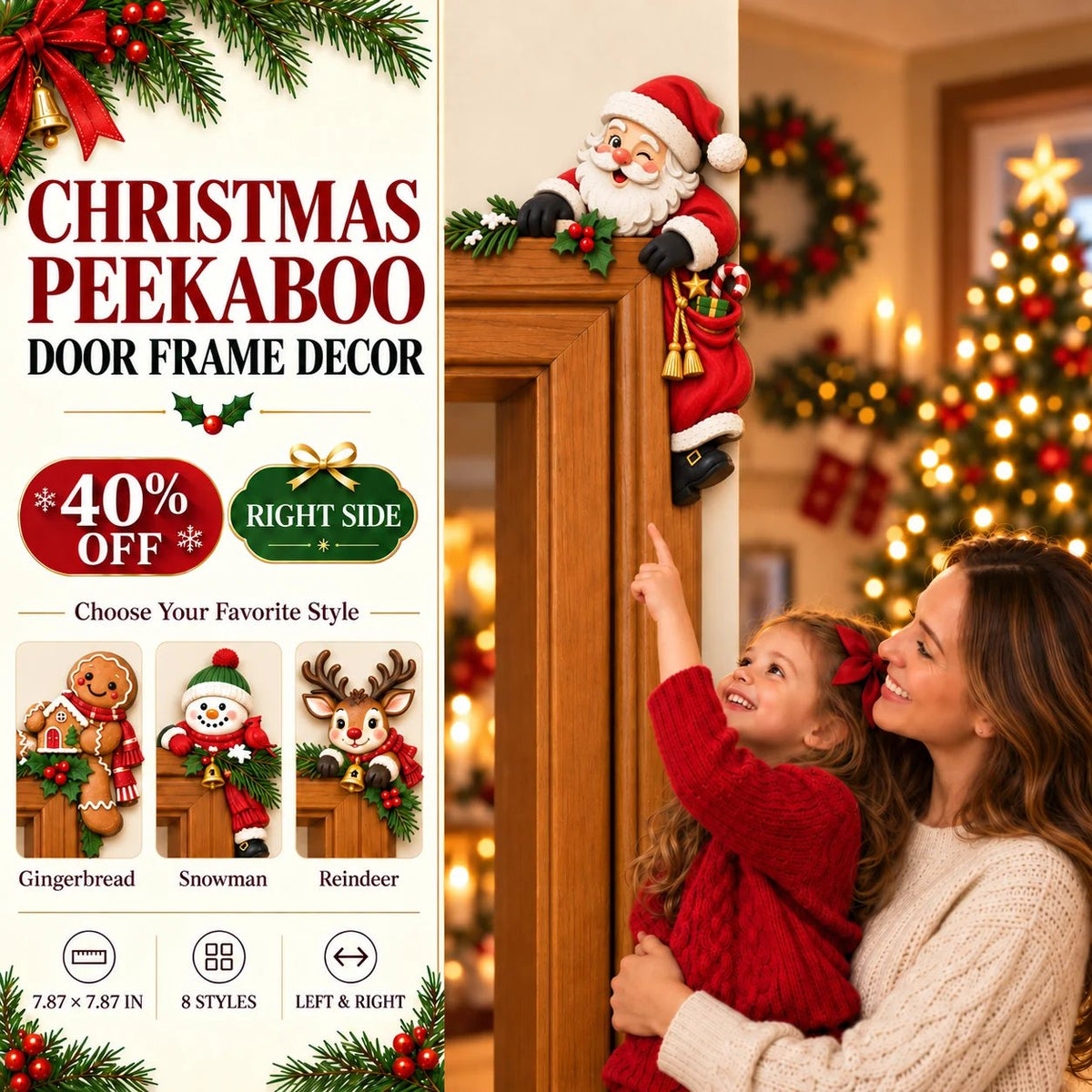 ⏰ SIDSTE DAG 50% RABAT 🎅 Jule Titte-bøh Dørkarm Hjørne Dekoration