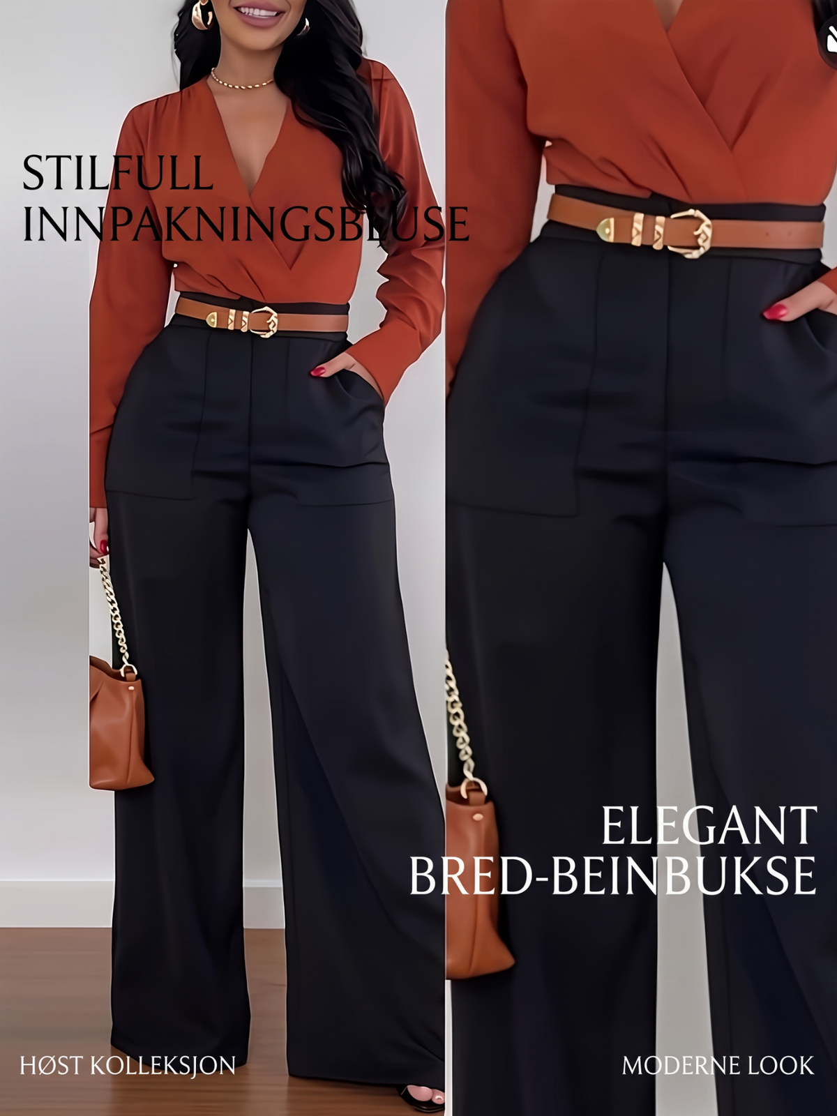 🍂 Elegante damebukser med høj talje og vide ben – perfekte til efterår og vinter ✨