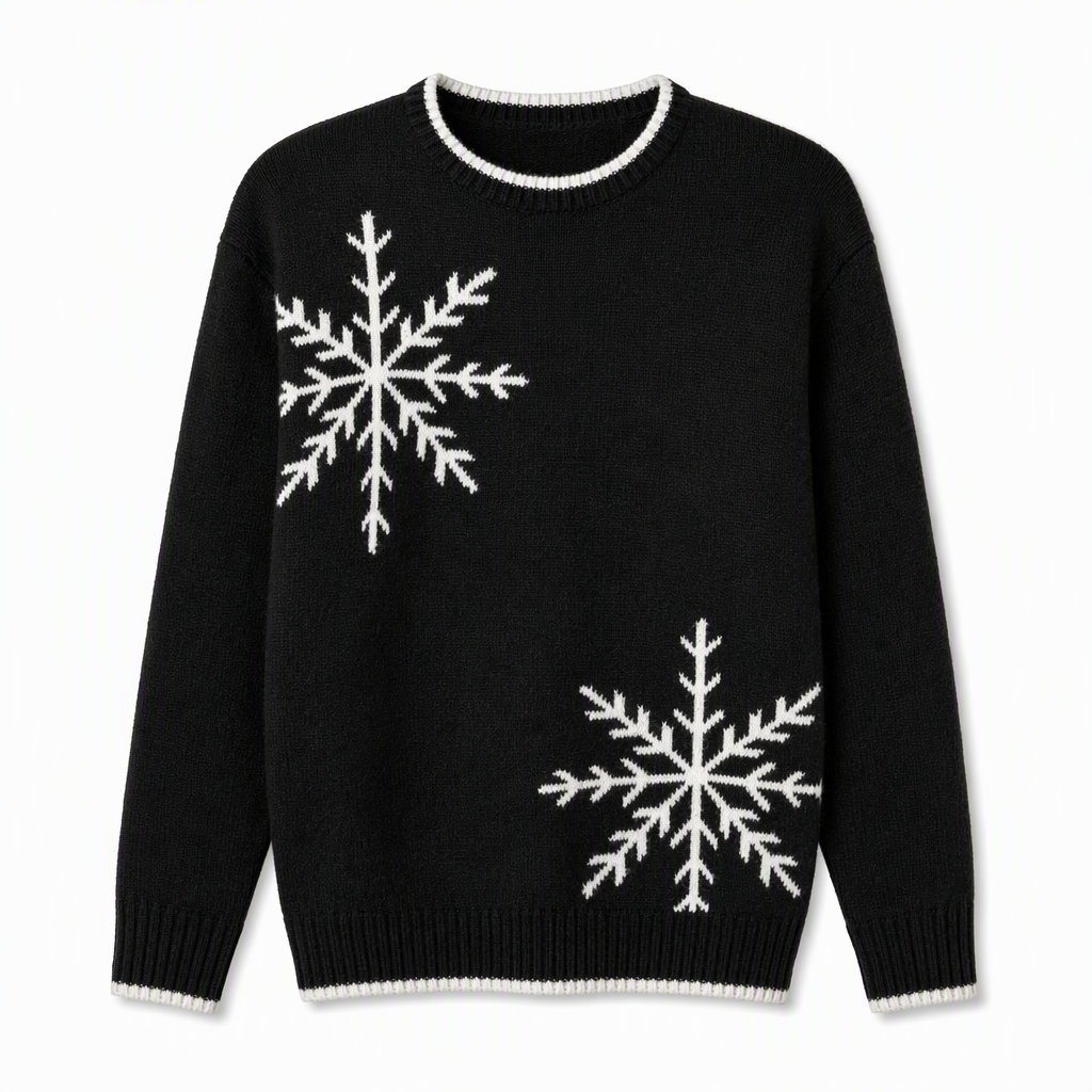 🎄 Juletrøje til kvinder med snefnugmønster – Jacquardstrik med rund hals og løs pasform til efterår og vinter ❄️