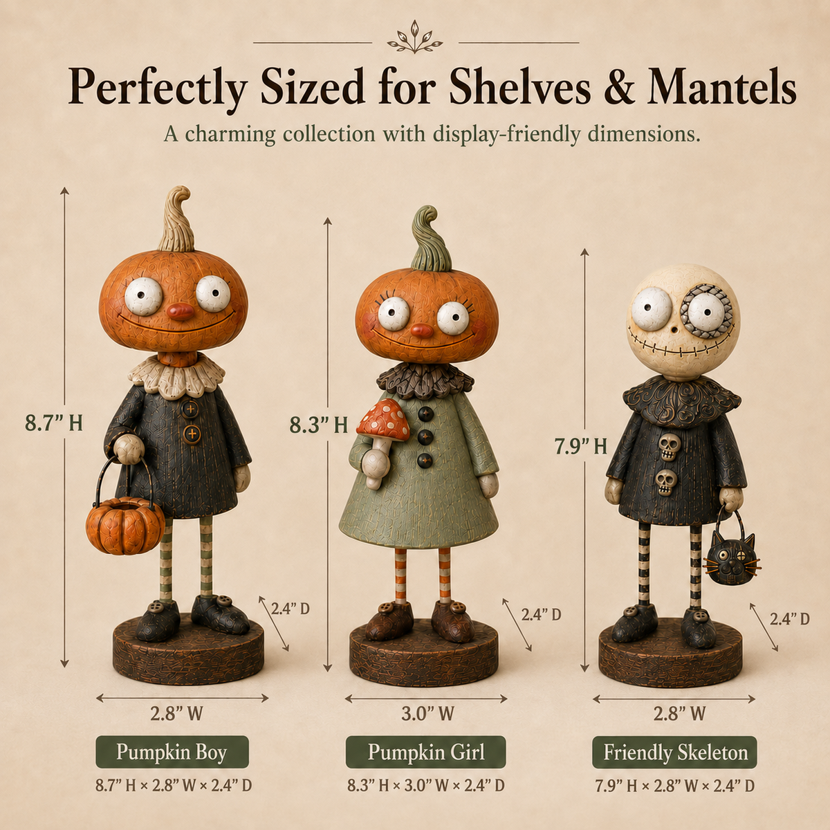 🎃 Rustikke Græskarvenner – Vintage Halloween Figurkollektion