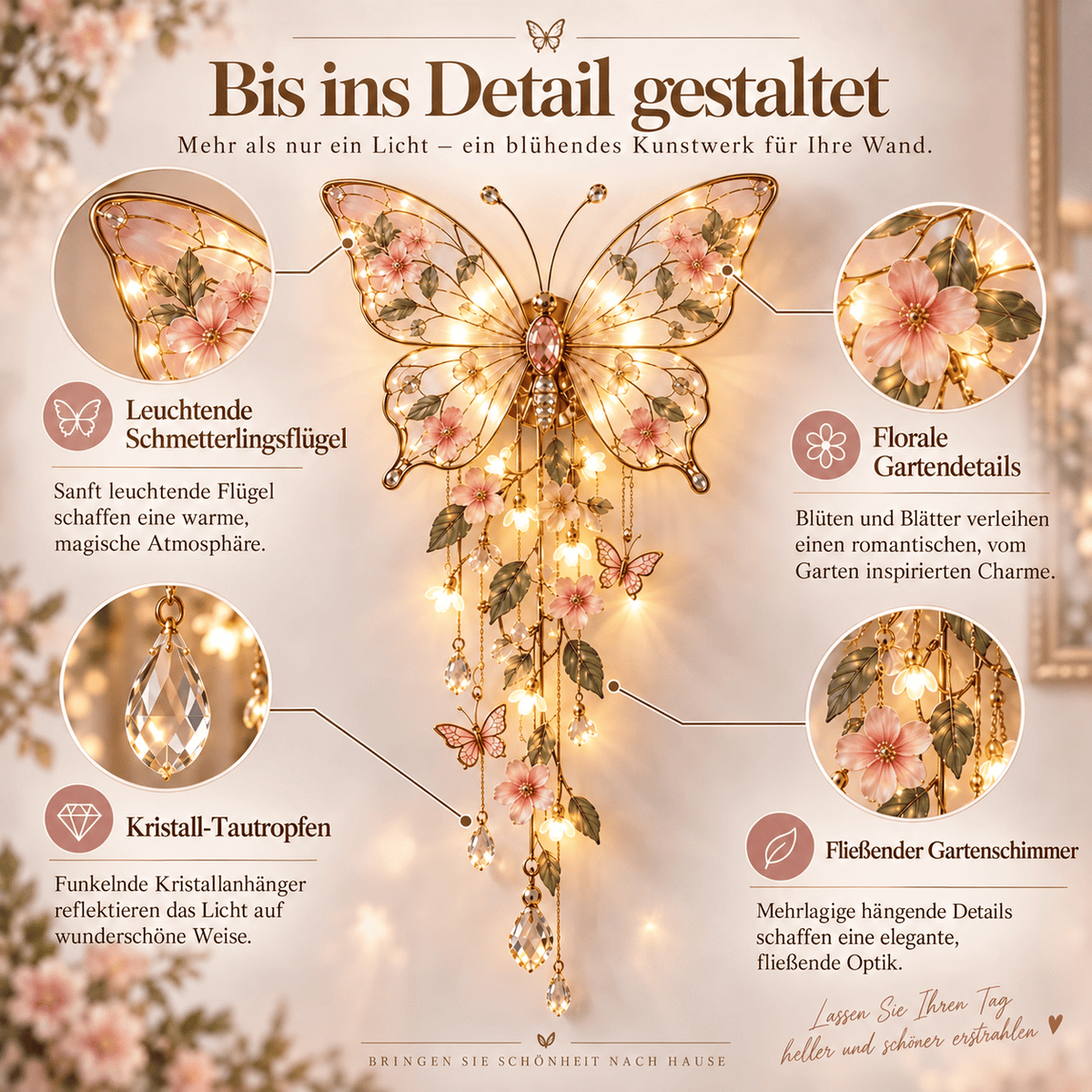 🦋🌙 Fjärilsvägglampa til haven