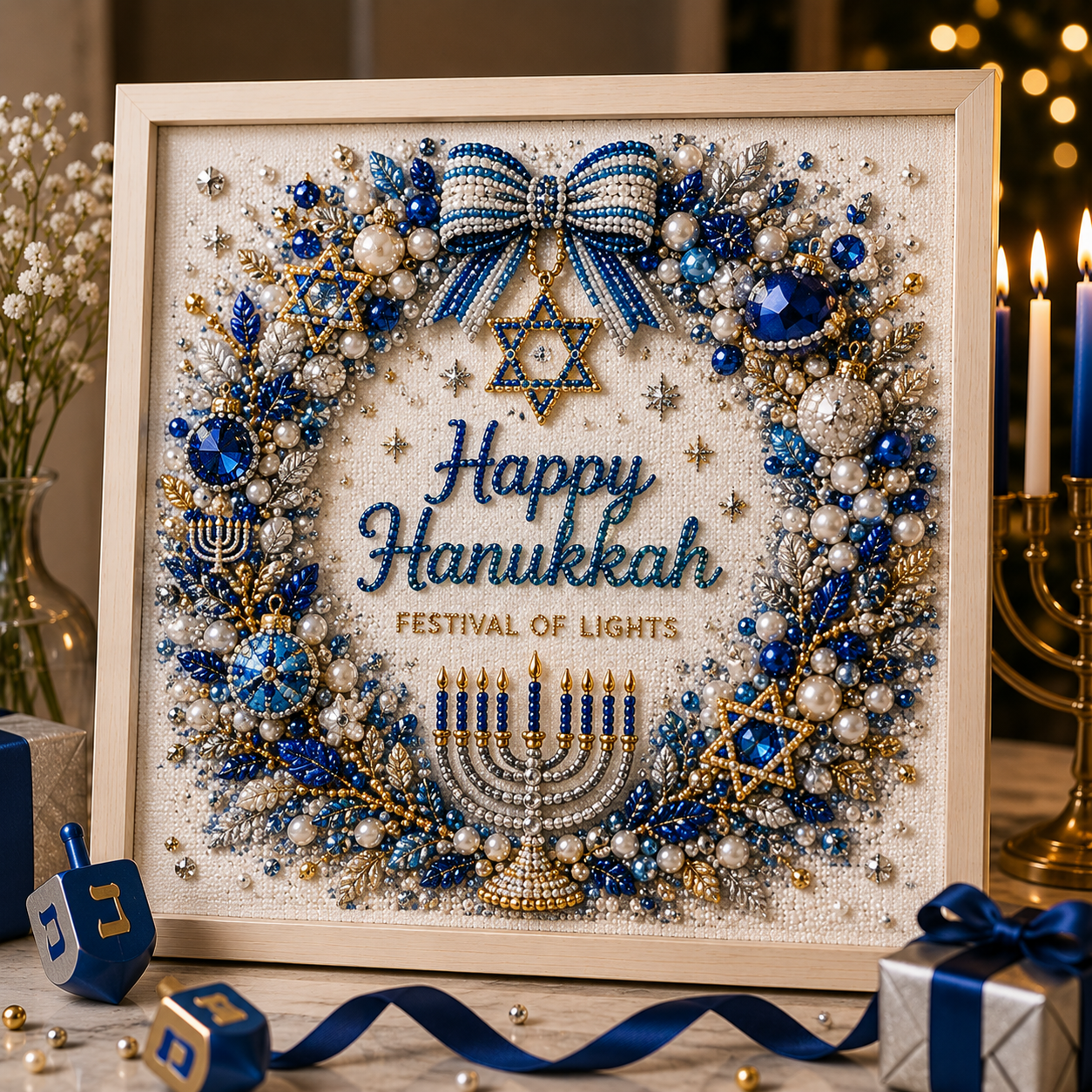 🕎✨ Hanukkah Perlekunst DIY-Sæt — skab noget smukt sammen, én perle ad gangen