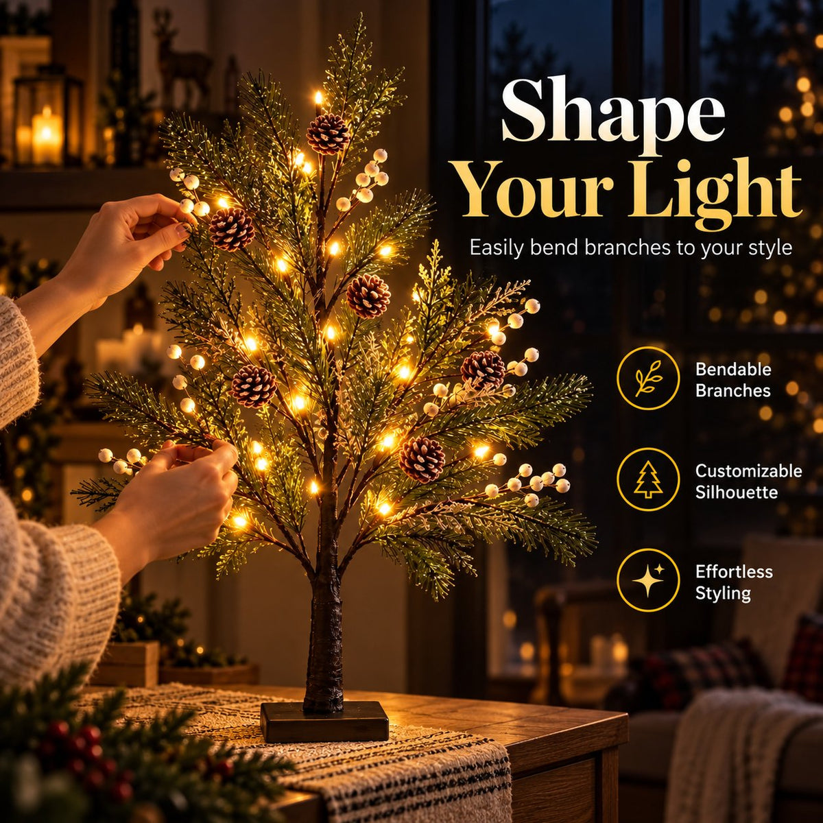 🎄💡 LED-trælampe – Naturlig elegance til enhver sæson 🌿✨