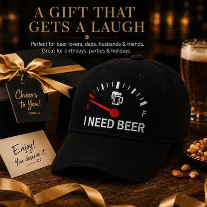 🔥 SIDSTE DAG MED 50% RABAT - 🍺 'I NEED BEER' broderet baseballkasket – Unisex mindekasket 🧢
