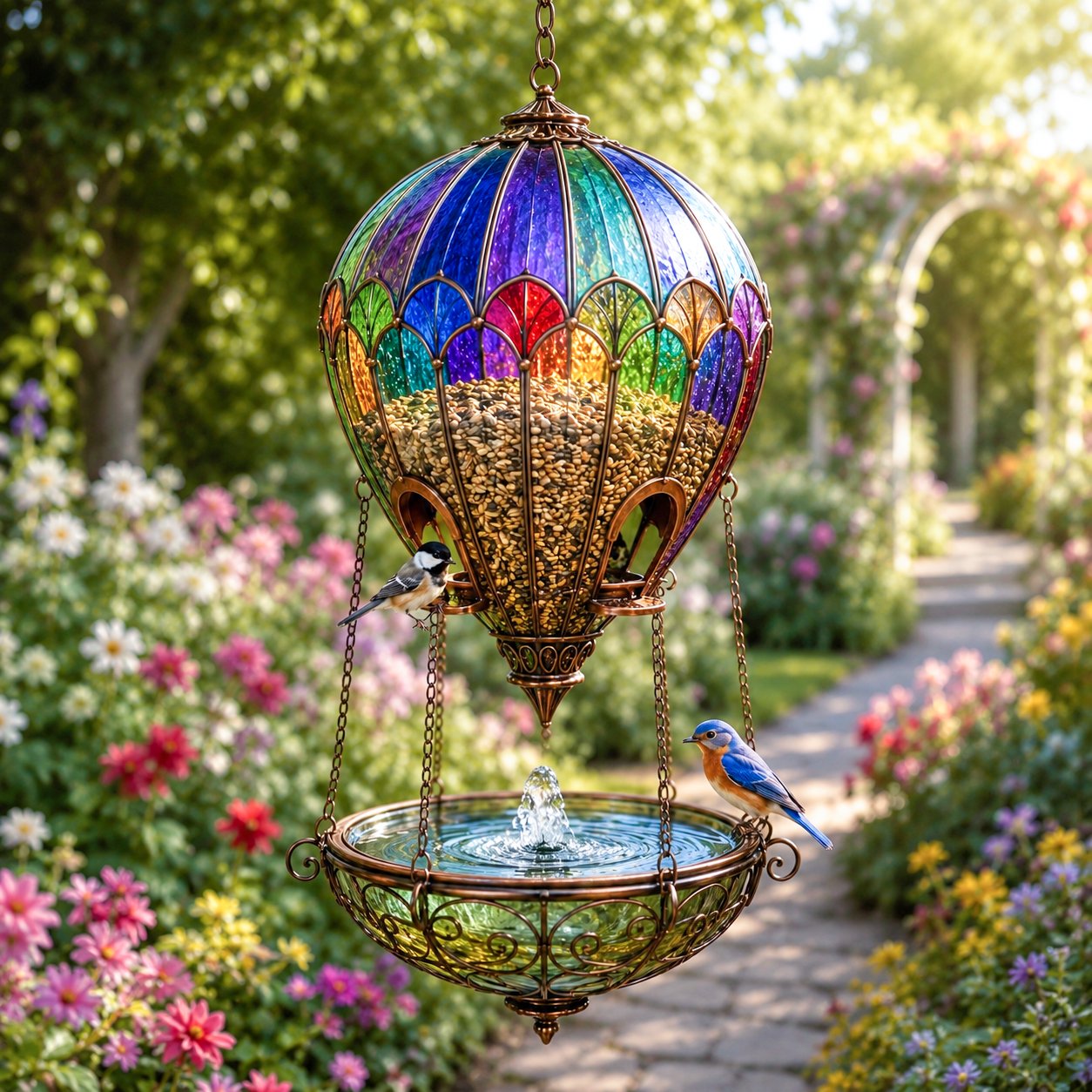 🌈 Glasmosaik Luftballon Fuglefoderbræt & Fontæne🐦