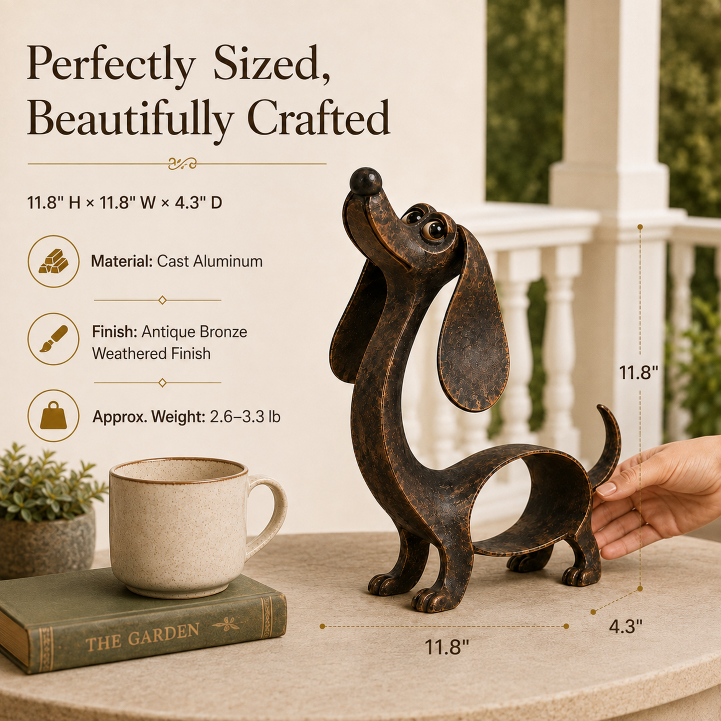 🐾✨ Karakter der Bliver — Gravhund Metalskulptur i Antik Bronze