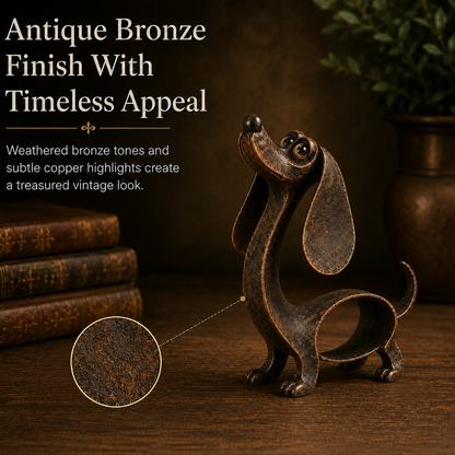 🐾✨ Karakter der Bliver — Gravhund Metalskulptur i Antik Bronze