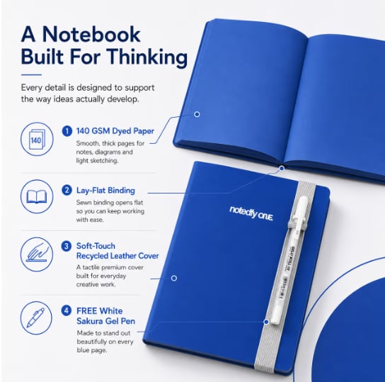 📘 Notedfy Think Blue Notebook – En Anden Slags Side til Bedre Idéer 💙