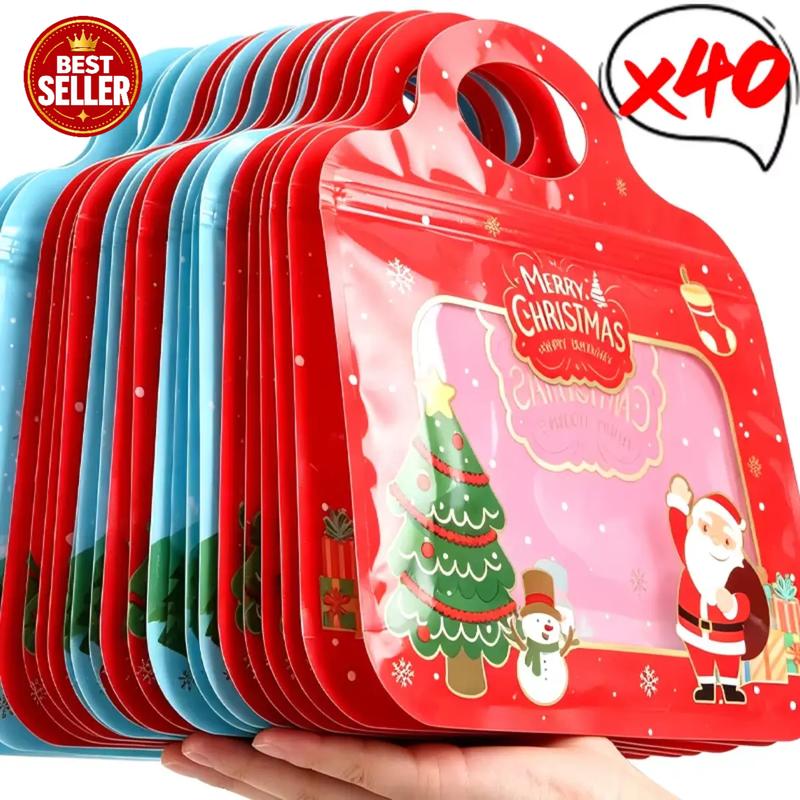 🎁 70% RABAT!!! – Klar til jul! 🎅 Nemt at fylde, nemt at lukke 🎄 Bestseller selvklæbende juleposer til slik & småkager med julemand og snemand 🎅⛄