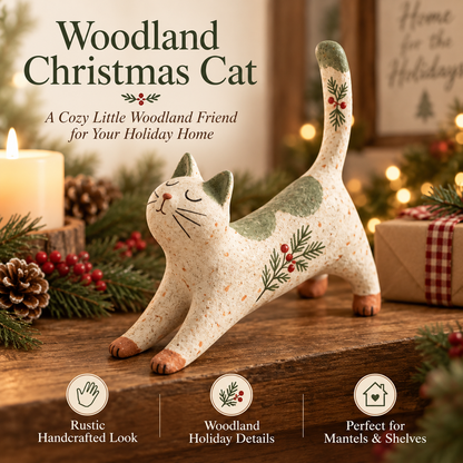 🐈🎄 Woodland Christmas Cat Figurine — en hyggelig lille skovven til dit julehjem