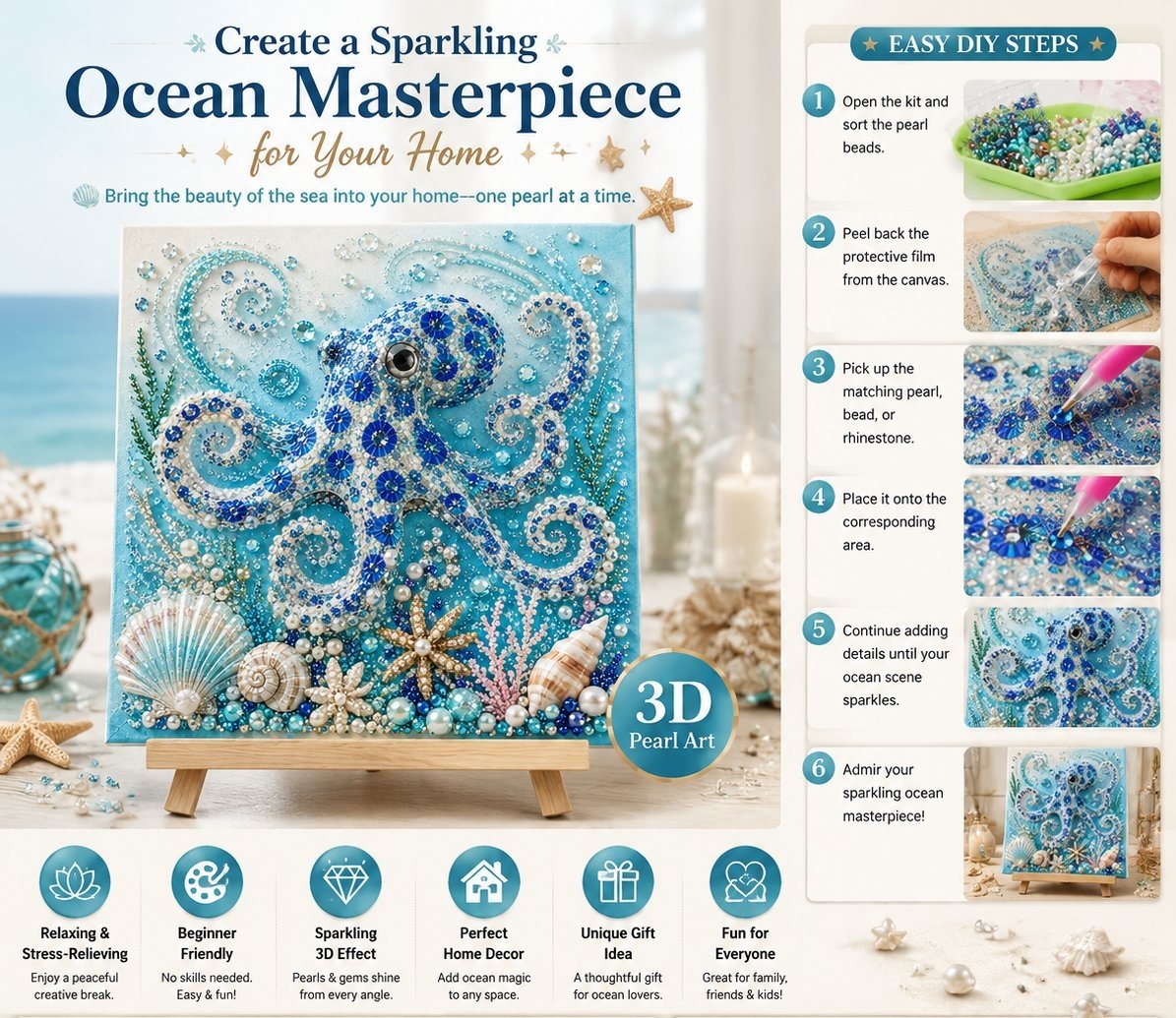 🌊✨ Ocean-tema Perlekunst DIY-sæt – Afslappende DIY-håndværk til at skabe fantastiske kystkunstværker