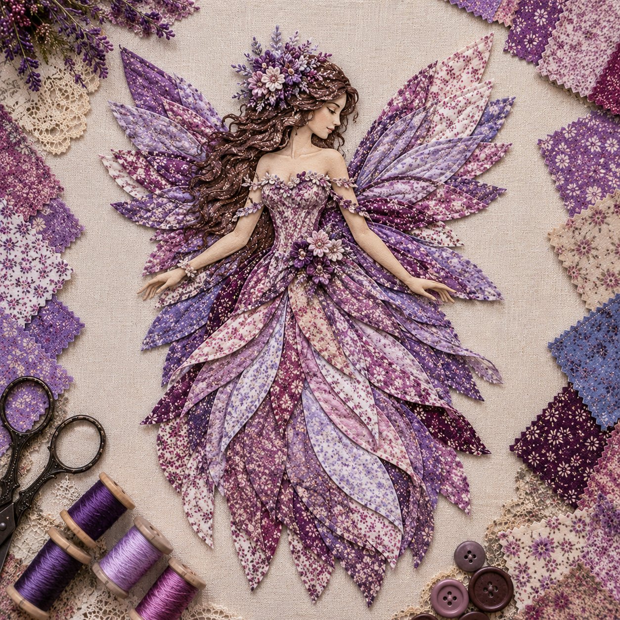 🧚‍♀️🌸 Premium-gør-det-selv-sæt »Fairy Patchwork« | Lagdelt stof i høj kvalitet med blomsterformede vinger – håndlavet fantasivægdekoration, du selv kan lave ✨