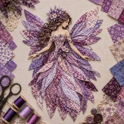 🧚‍♀️🌸 Premium-gør-det-selv-sæt »Fairy Patchwork« | Lagdelt stof i høj kvalitet med blomsterformede vinger – håndlavet fantasivægdekoration, du selv kan lave ✨
