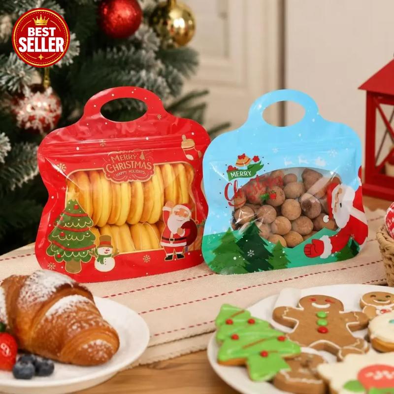🎁 70% RABAT!!! – Klar til jul! 🎅 Nemt at fylde, nemt at lukke 🎄 Bestseller selvklæbende juleposer til slik & småkager med julemand og snemand 🎅⛄