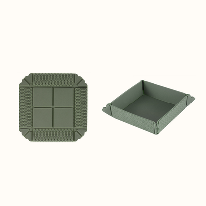 🍽️ Foldbar varmebestandig måtte & opbevaringsbakke — 2-i-1 bordskåner og snackbakke med magnetisk opbevaring 🧲