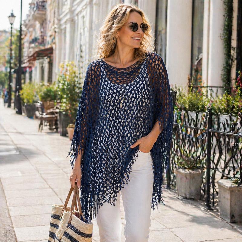 🏆 Sidste dag med særpris 99,- kr.! 💐Metallisk hæklet cover-up til sommeren – Let, flagrende & ubesværet stilfuldt sommeroutfit