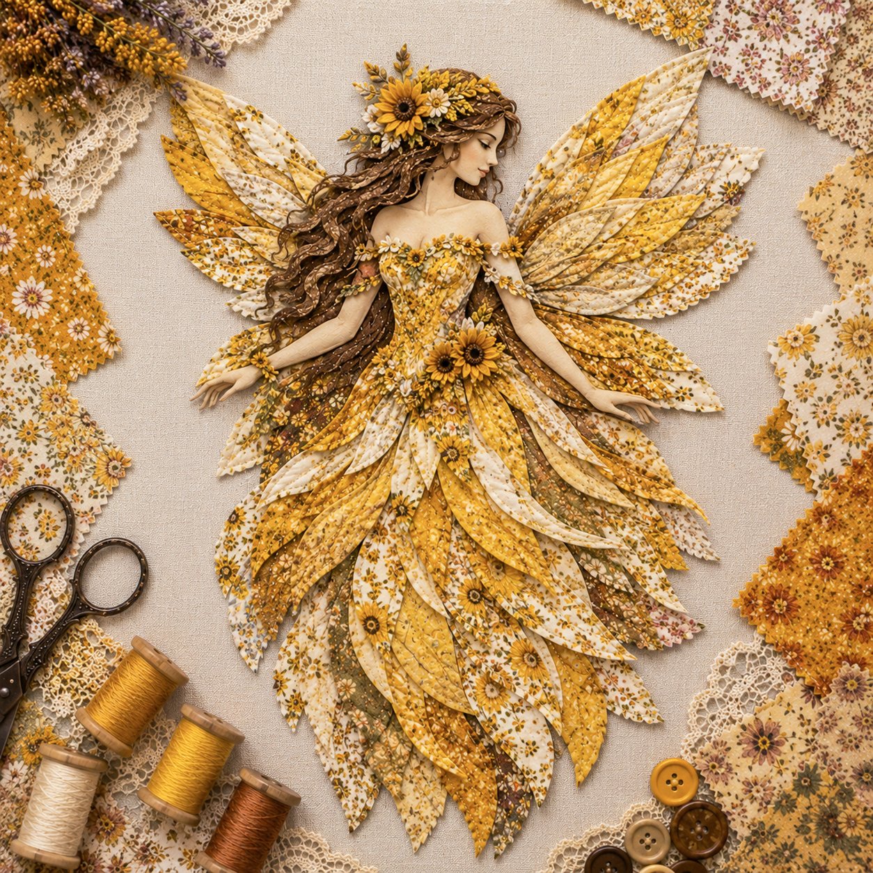 🧚‍♀️🌸 Premium-gør-det-selv-sæt »Fairy Patchwork« | Lagdelt stof i høj kvalitet med blomsterformede vinger – håndlavet fantasivægdekoration, du selv kan lave ✨