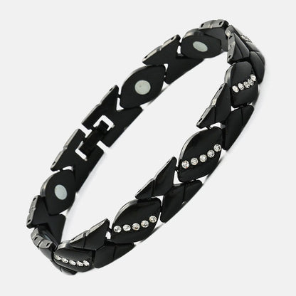 Bladformet magnetisk armbånd med rhinsten