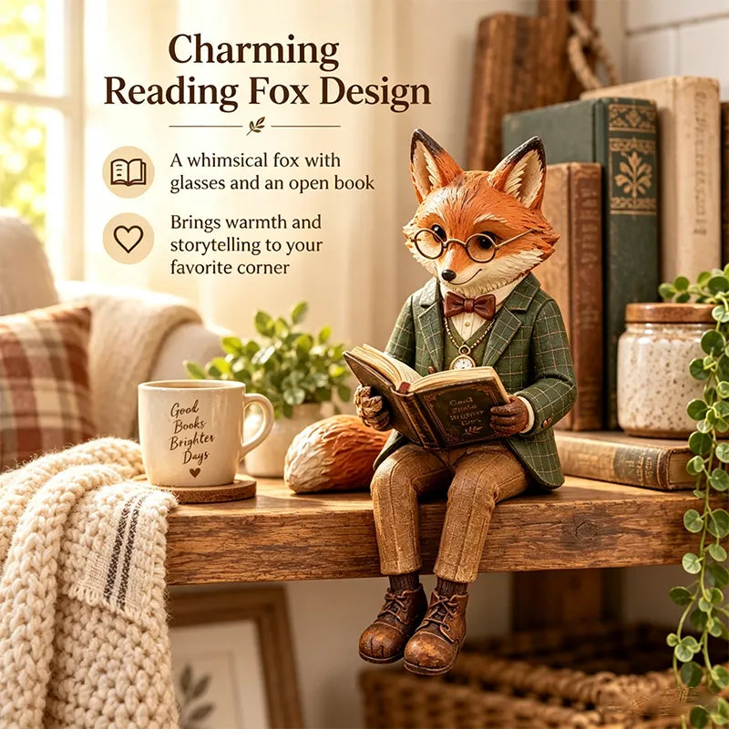 🦊 Læsende ræv figur | Eventyrlig woodland-dekoration til bogelskere