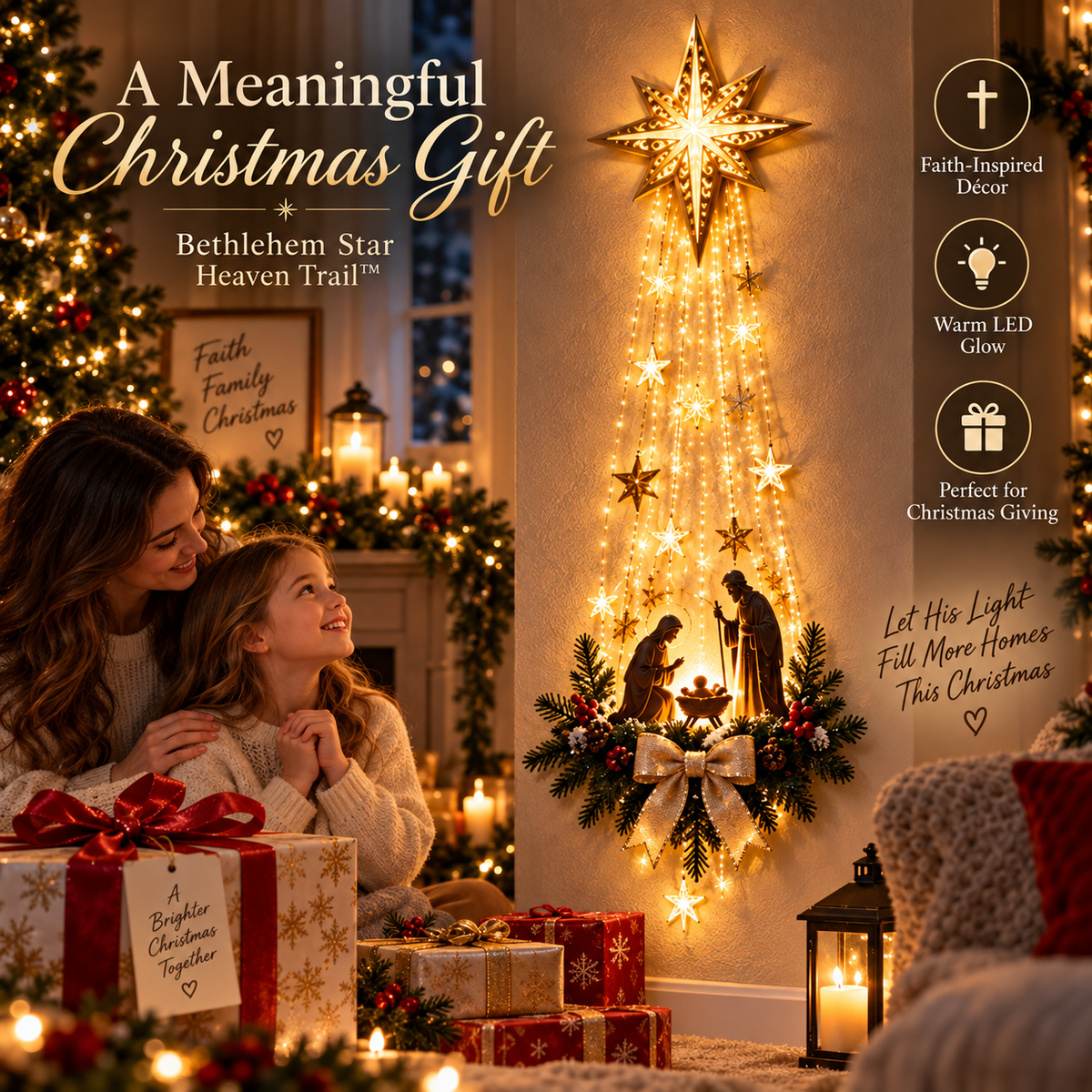 ✨ Sidste dag – 49% rabat ✨✝️ Bethlehem Star of Faith™ – Lysende vægdekoration med krybbescene