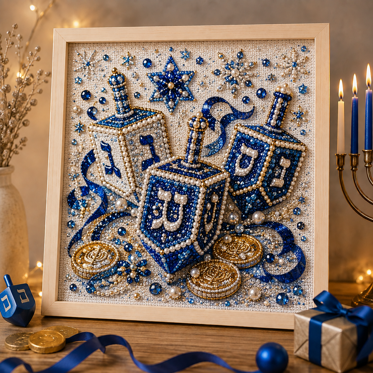 🕎✨ Hanukkah Perlekunst DIY-Sæt — skab noget smukt sammen, én perle ad gangen