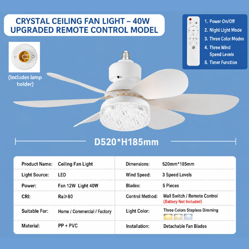 💡 Solution « Smart Fan Light » : ventilateur de plafond à LED à intensité variable avec kit de fixation facile à installer ! 🌀