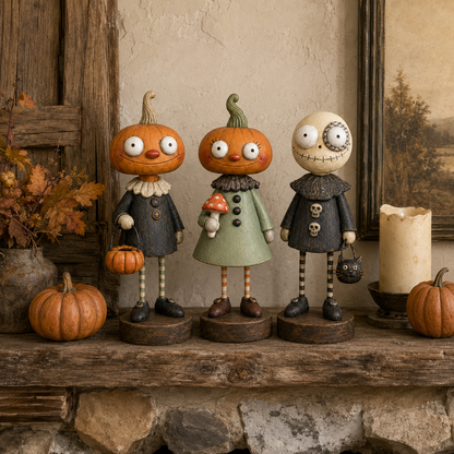 🎃 Rustikke Græskarvenner – Vintage Halloween Figurkollektion