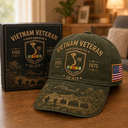 🔥🎖️ Vietnam-veteran Aldrig Glemt 1955–1975 Mindekasket 🇺🇸