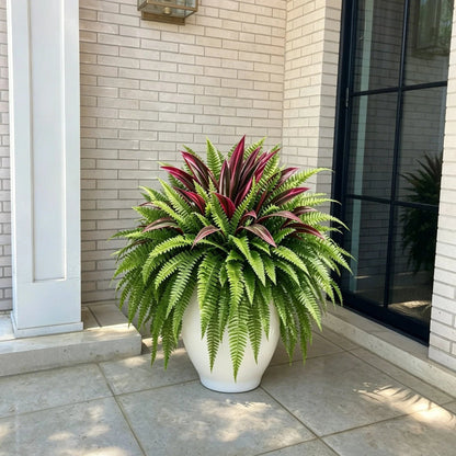 💥Sommertilbud🔥UV-resistente kunstige bregner & røde dracaena-planter – Fyldige, frodige & falmebestandige!