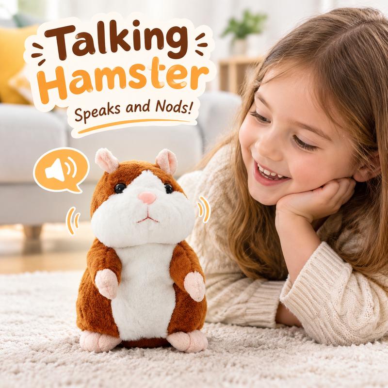 🐹 Talende hamster-kæledyr – gentager lyd & bevæger sig! 3 farver + juleversion (15 cm) ✨🎄