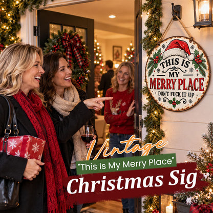 🎄 Vintage "This Is My Merry Place" Runt Juleoppæng