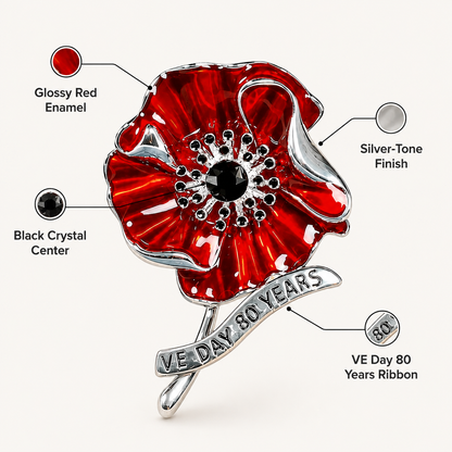 🌺🕊️ VE-dag 80-års Jubilæums Valmuebroche – Ær Deres Offer. Hædr Deres Arv