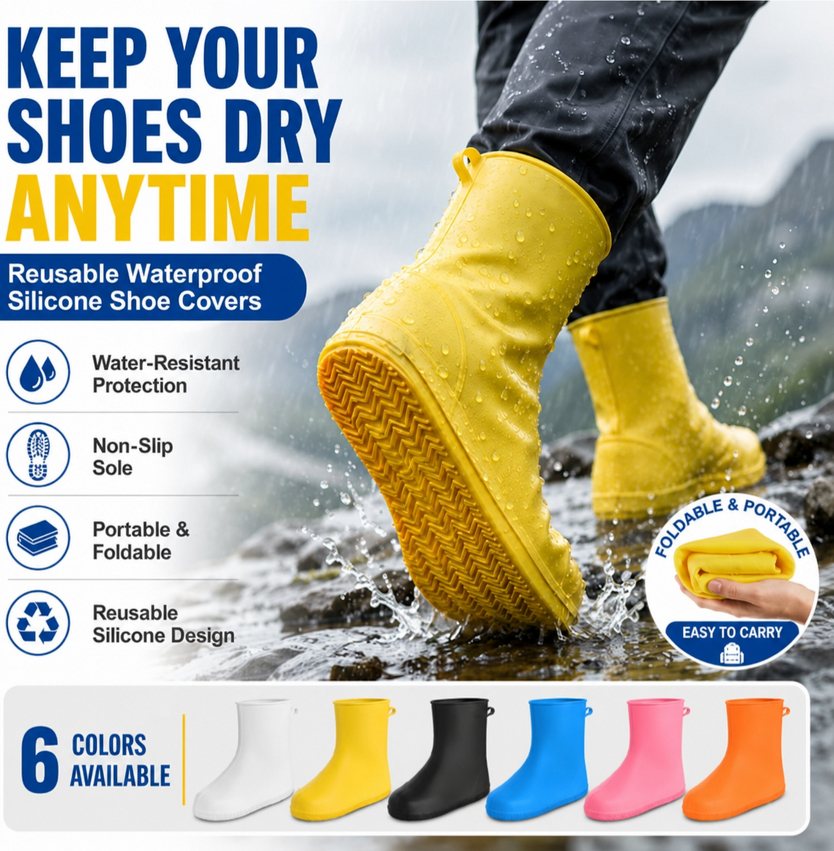 Stop våde sneakers! Kraftige regnovertrækssko — Anti-slip & sammenklappelige i din taske 🌧️