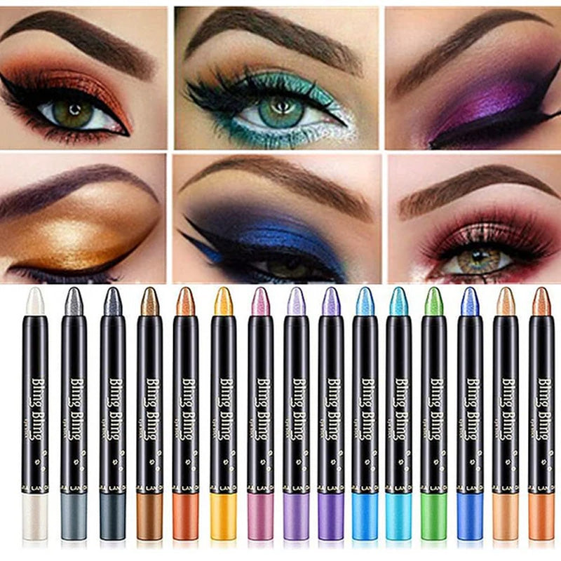 15 Värit Fluoresoiva luomiväri lyijykynä Vedenpitävä Glitter Eyeshadow Eyeliner