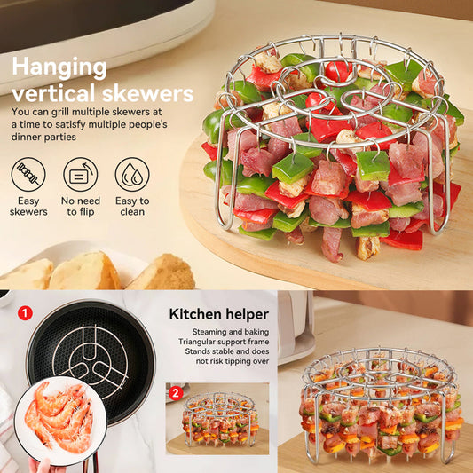 🔥 Spydholder til Airfryer – Lodret kebabholder i rustfrit stål til airfryere, ovne & hjemmelavede BBQ-snacks 🍢