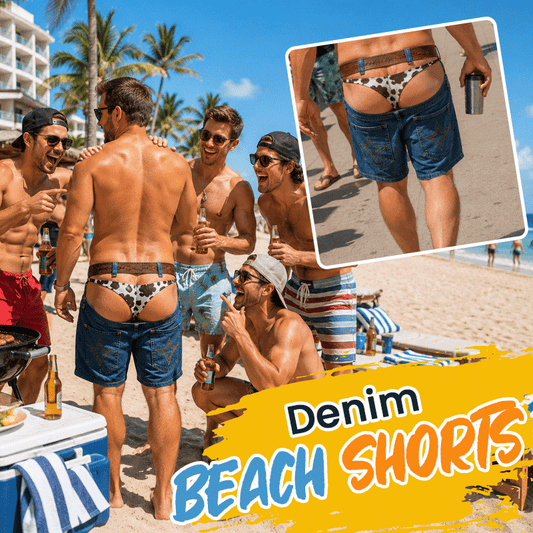 🏖️ Sjove Badeshorts med Falsk Denim-Print