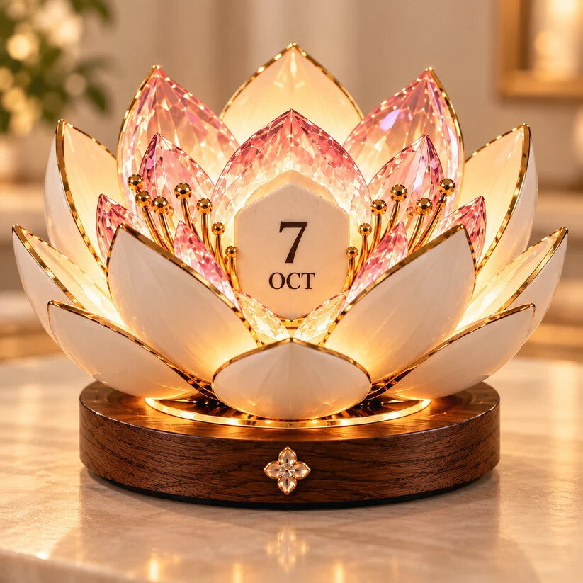 🌸✨ Automatisk blomstrende evighedskalender – Blomsterkalender med dato og varmt stemningslys 💗