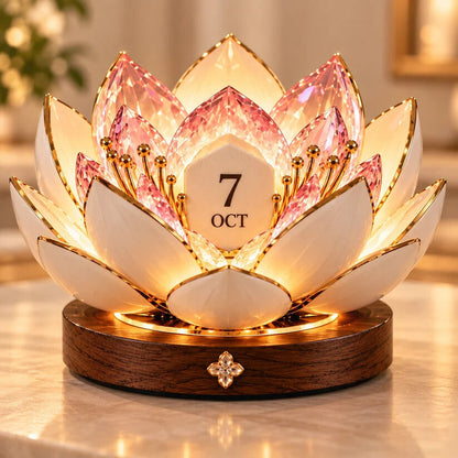 🌸✨ Automatisk blomstrende evighedskalender – Blomsterkalender med dato og varmt stemningslys 💗