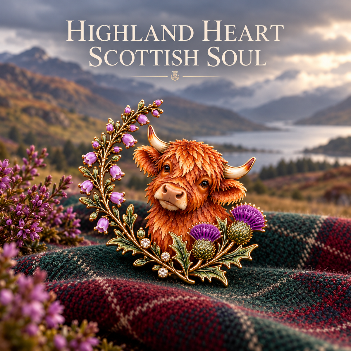 🐮 Highland Cow & Thistle 🏴󠁧󠁢󠁳󠁣󠁴󠁿 Skotsk Arv Emalje-Broche