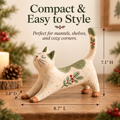 🐈🎄 Woodland Christmas Cat Figurine — en hyggelig lille skovven til dit julehjem