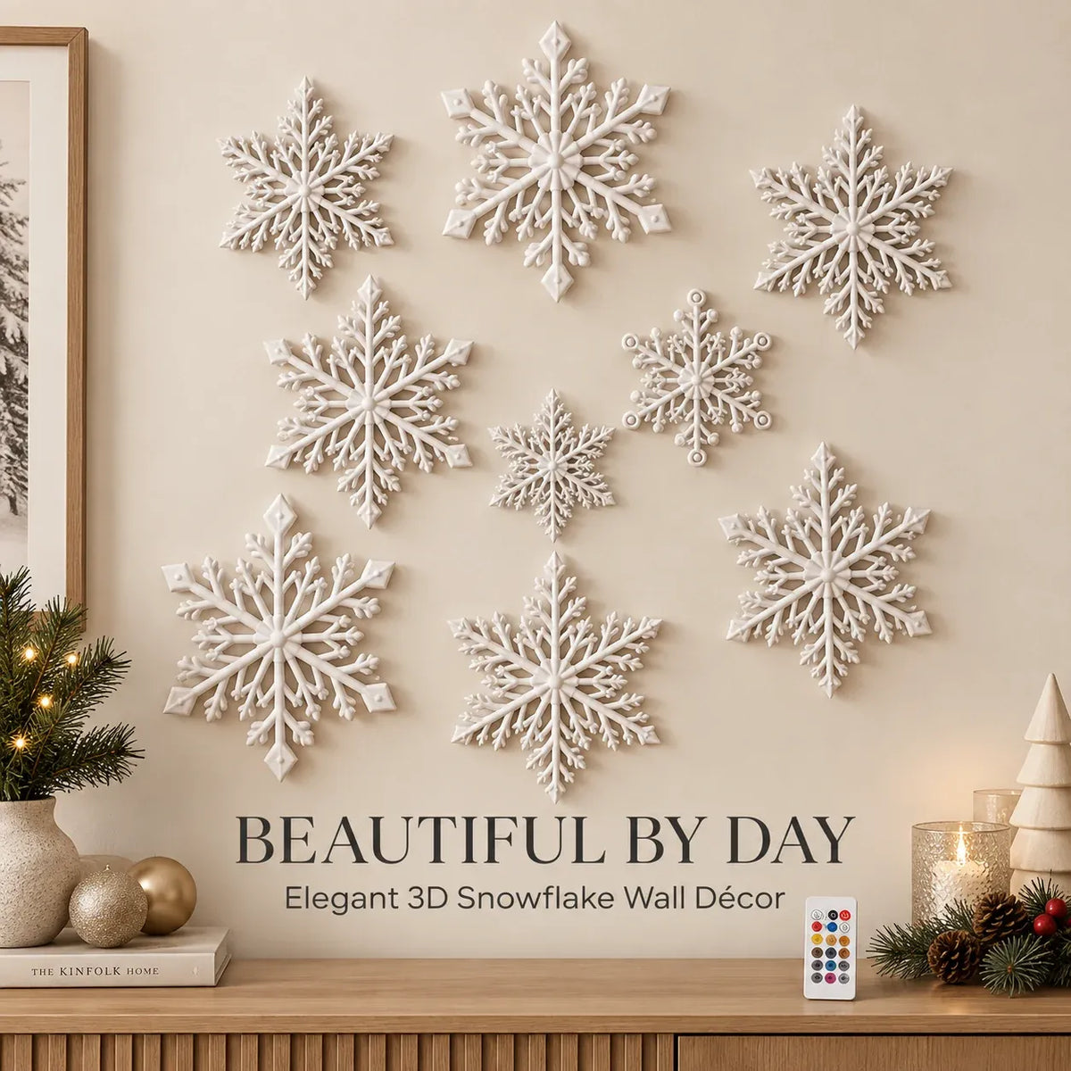 ❄️✨ LED Snefnug Væglys — 3D Juledekoration med Fjernbetjening & Blå/Hvid Lysglød