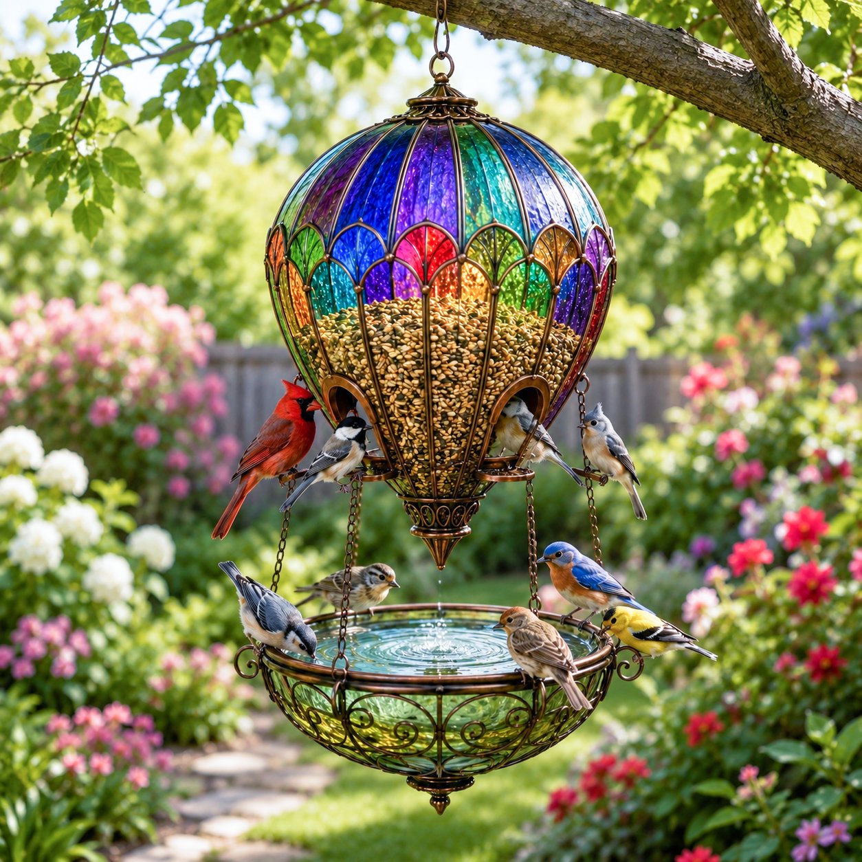 🌈 Glasmosaik Luftballon Fuglefoderbræt & Fontæne🐦