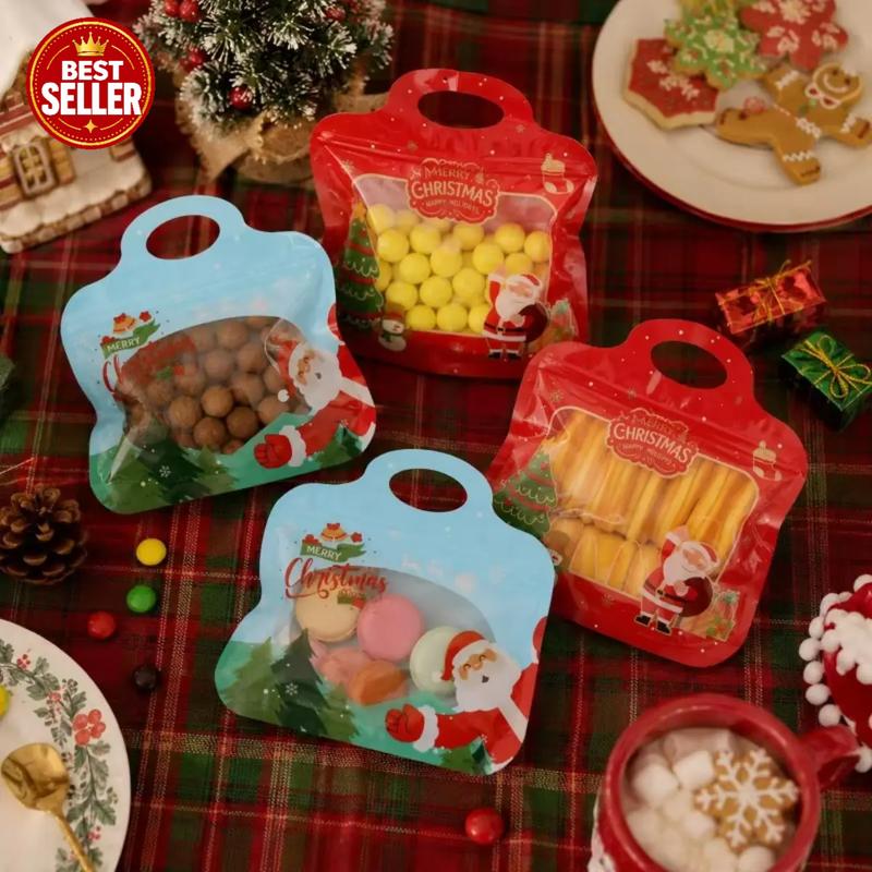 🎁 70% RABAT!!! – Klar til jul! 🎅 Nemt at fylde, nemt at lukke 🎄 Bestseller selvklæbende juleposer til slik & småkager med julemand og snemand 🎅⛄