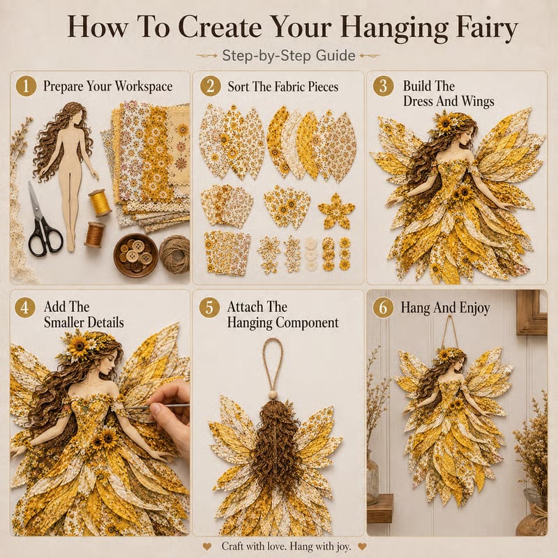 🧚‍♀️🌸 Premium-gør-det-selv-sæt »Fairy Patchwork« | Lagdelt stof i høj kvalitet med blomsterformede vinger – håndlavet fantasivægdekoration, du selv kan lave ✨